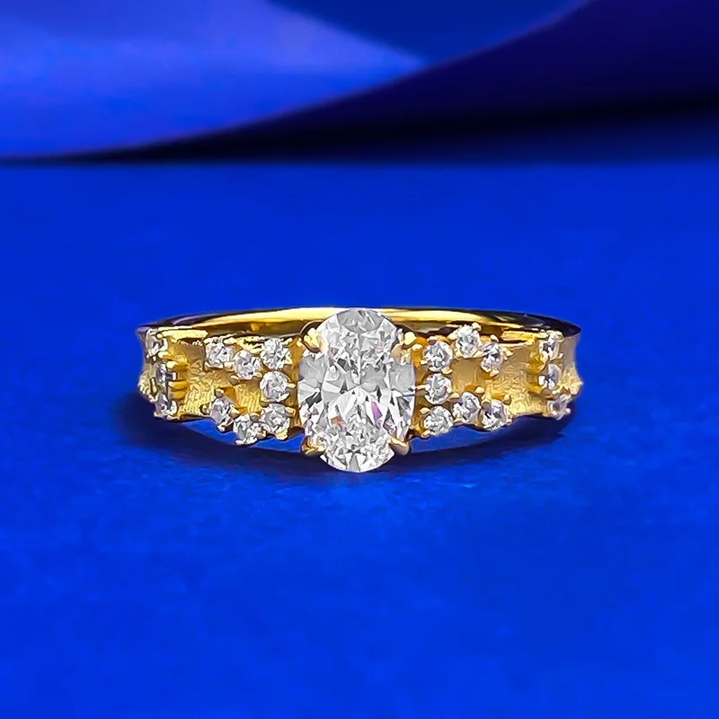 S925 Silver Gold-Plated Ring 5*7mm Egg-Shaped Oval Cut with Zircon Middle Ancient Pigeon Egg Fingertip Elf Lab Diamond Ring
