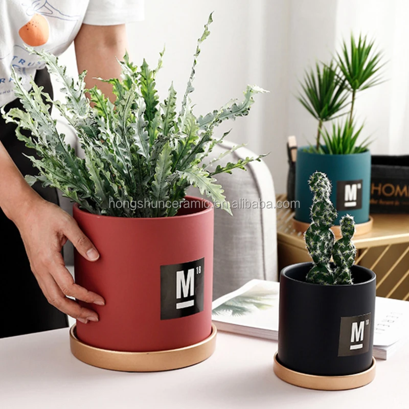 Colorful Ceramic Mini Flower Seedling Nursery Pot With Gold Saucer