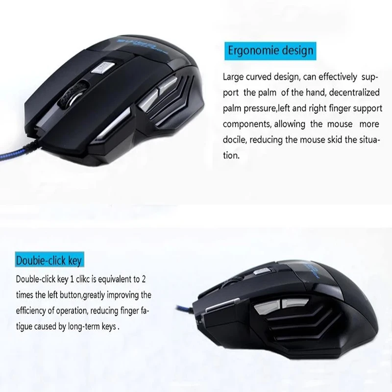 New Fashion RGB 5500DPI USB Wired Computer Mouse Seven Buttons Optical Gaming Mouse