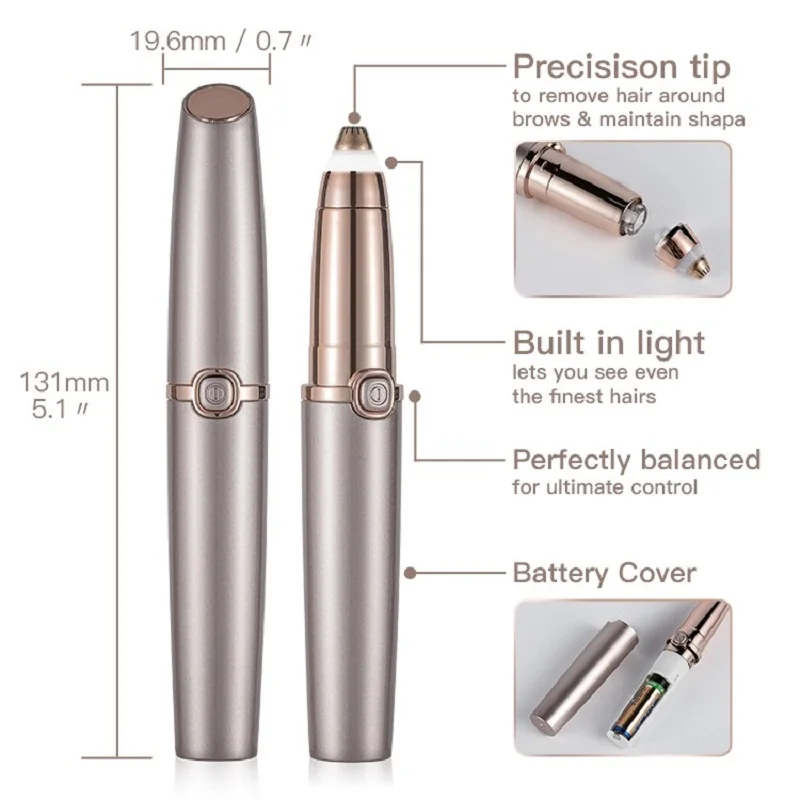 Lipstick Electric Eyebrow Trimmer Pen Eye Brows Hair Remover 18k Gold 