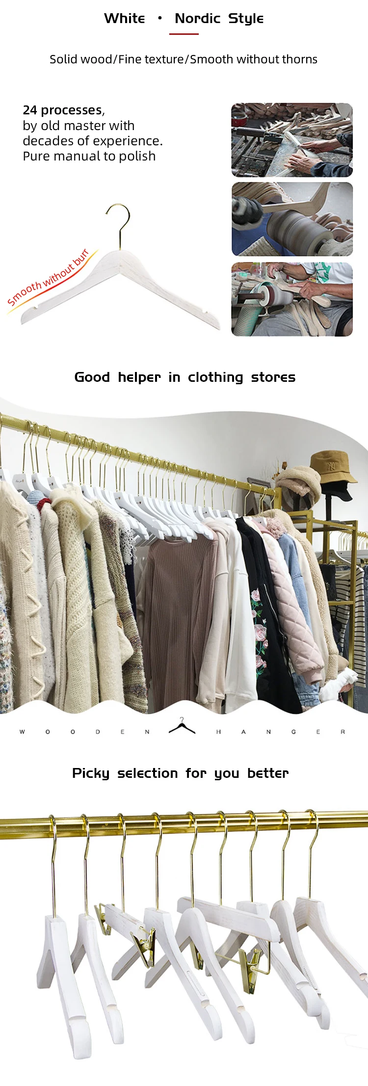 White Hangers For Clothes Shops Commercial Custom Wooden Hangers