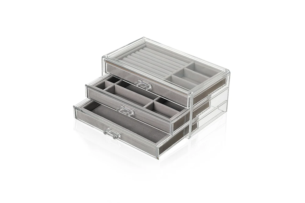 clear plastic 3 layers make up organizers  with drawers