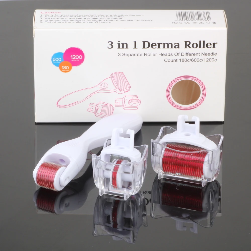 
Factory 3 in 1 Skin Kit 180 + 600 + 1200 needles Anti Aging Black and white handle Derma Roller 