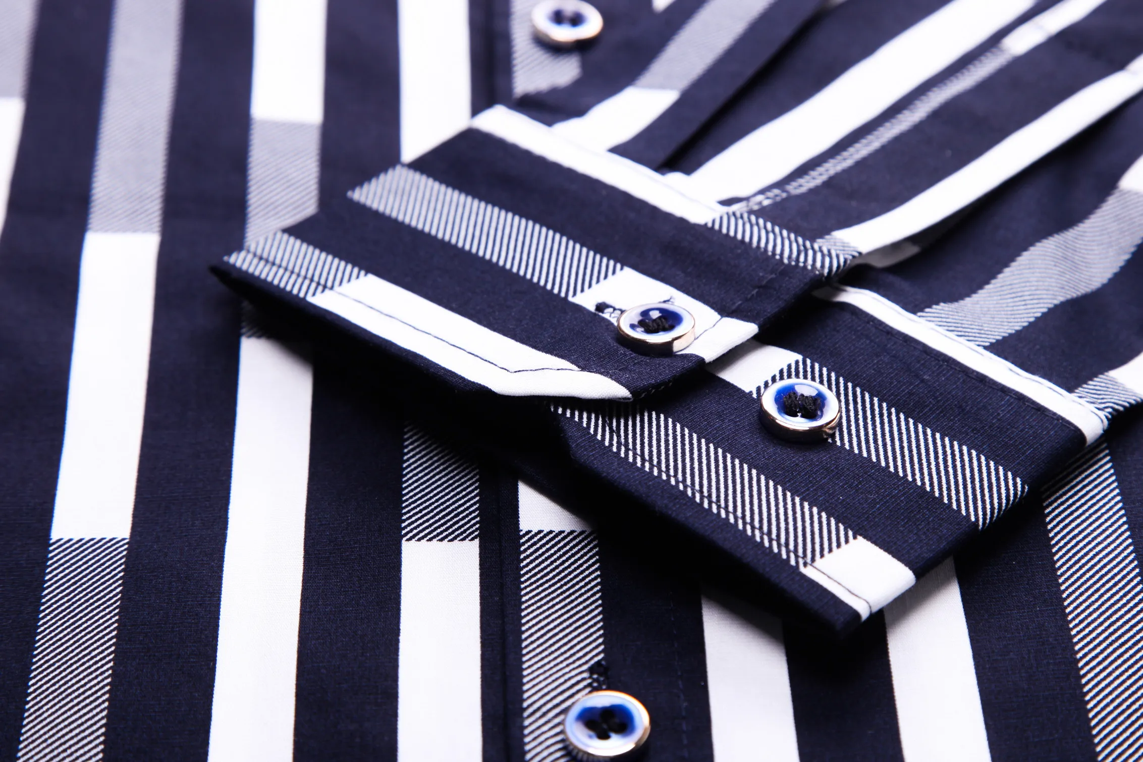 New Design White Black Striped Men's Cotton Stylish Casual Long Sleeve