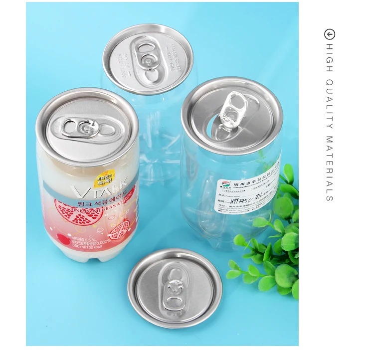 Custom PET Transparent Soft Drink Can Plastic Soda Can Beverage Can With Easy Open End