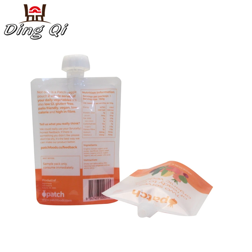 Flexible plastic private label stand up baby food spout pouch