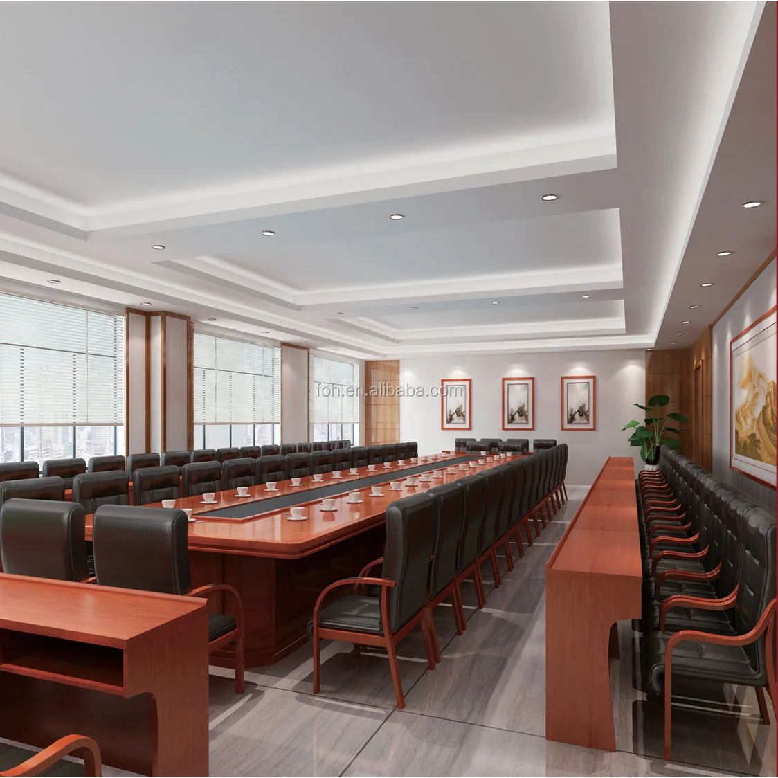 行政会议室长方形大型单板豪华会议桌