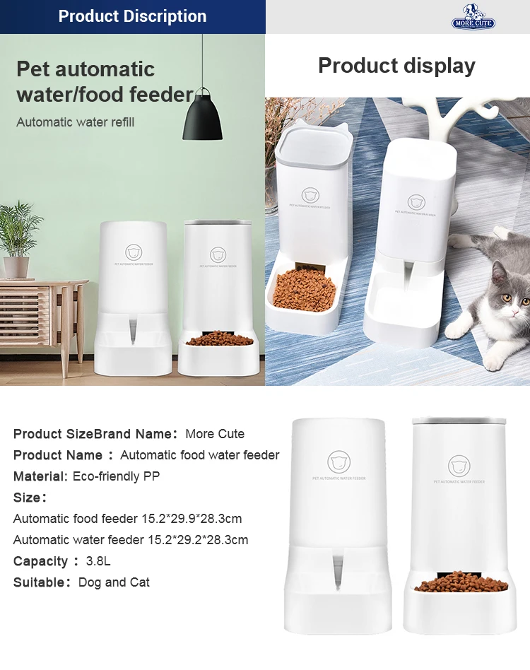 Morecute Pet Manufacturer Automatic  Feeder for Cat Healthy Diet Dish On Demand Dogs Cats Water Food Feeder