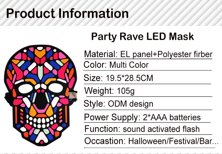 Custom Activated Full Face Led Mask Party Bondage El Facial Animal 