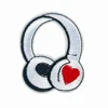 High-quality customized gray wireless earphone heart embroidery patches iron on patch