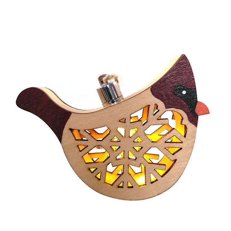 Christmas Wooden Three-dimensional Red Bird Holiday Led Window Pendant Light