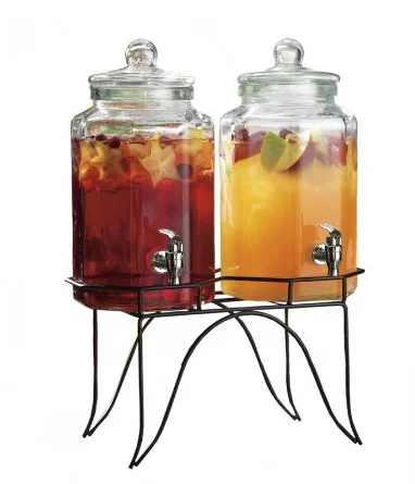 Wide Mouth Dual 4 Liter Glass Beverage Dispenser Honey Mason Jar With ...