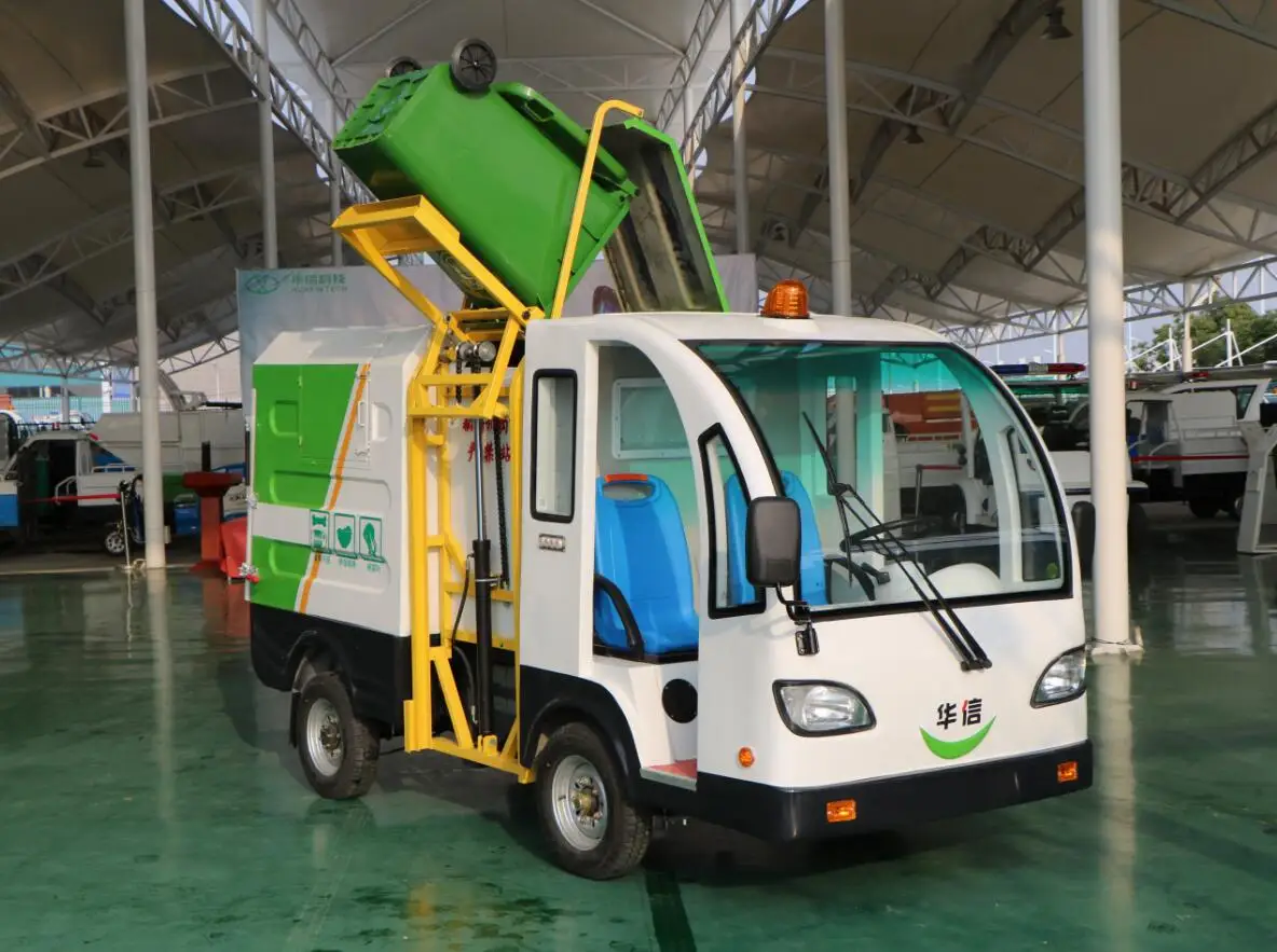 Green Energy 2 Seats Electric Garbage Transport Truck With Self Lift