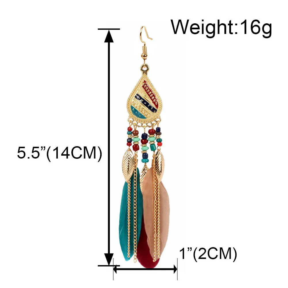 Exaggerated Ethnic Style Feather Earrings Indian Jewellery Tassel Earrings