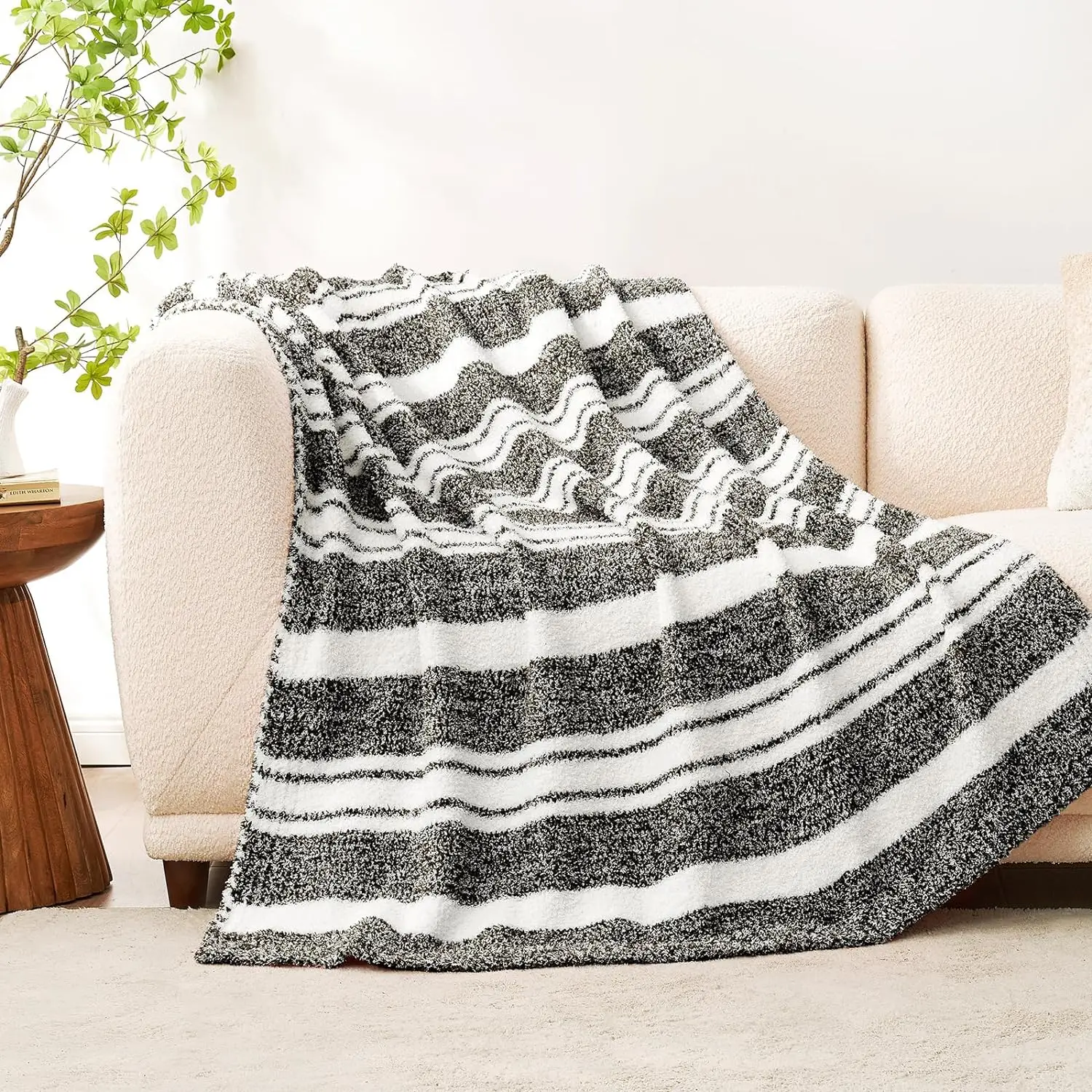 Super Soft Reversible Knitted Throw Blanket Lightweight Microfiber Couch Sofa Bed Camping Picnic Stripe Warm Cozy Fuzzy Plush factory