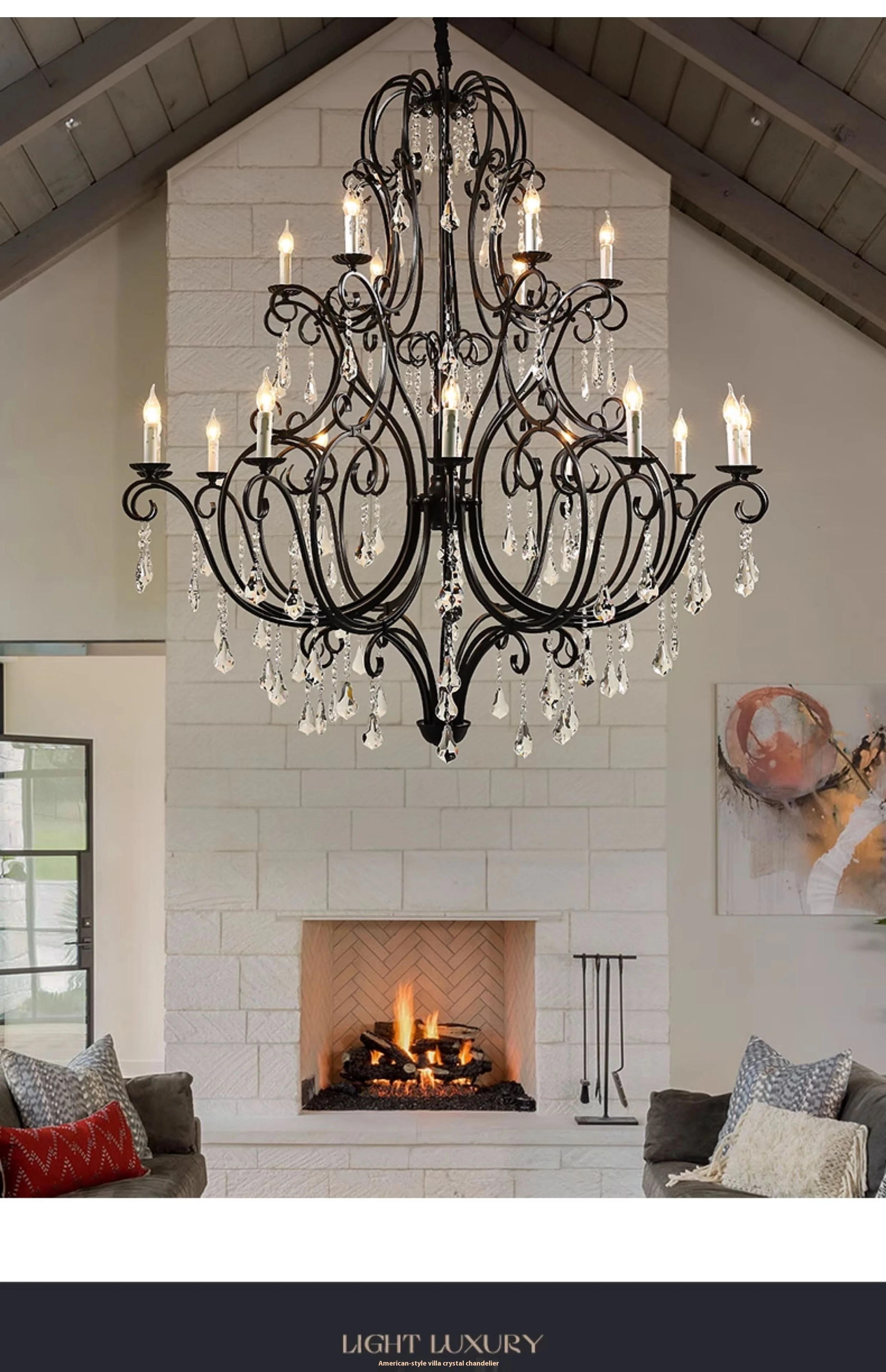 product large vintage retro brass black metal crystal chandelier customized home decor pendant light-1
