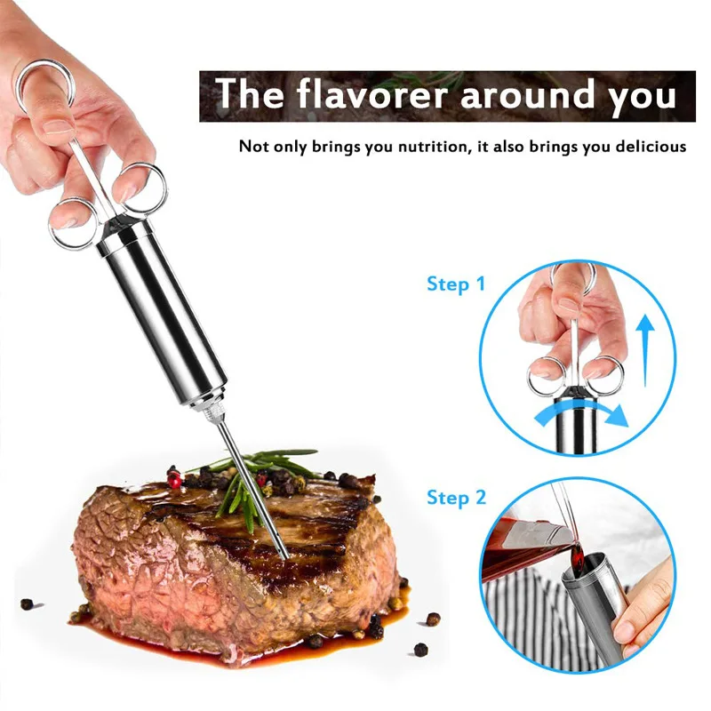 2 Oz Stainless Steel Deluxe Seasoning & Marinade Injector with 2 Gourmet Marinade Needles