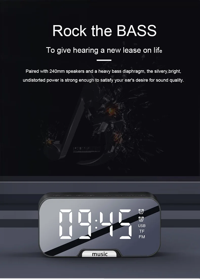 Wireless Speaker LED Mirror Alarm Clock Multi Function Digital Alarm Clock FM Radio Speaker Music Player Alarm Mode - ANKUX.COM