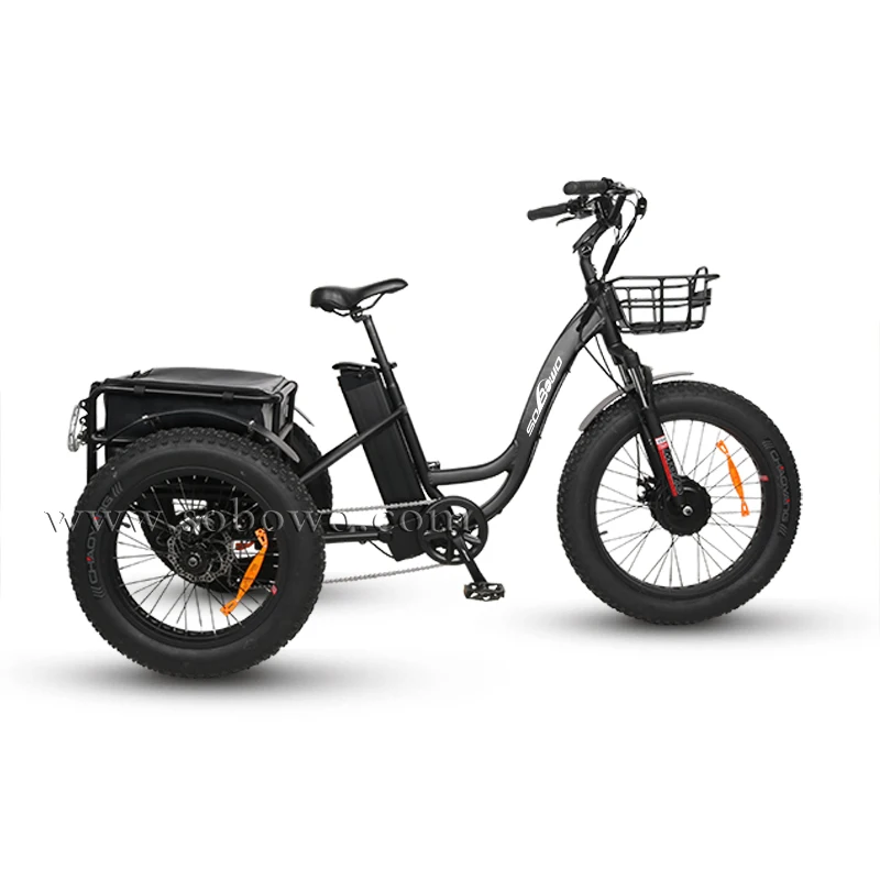 Sobowo 24 Inch Electric Trike Fat Tire 3 Wheel Electric Tricycle Three Wheels Adult Cargo