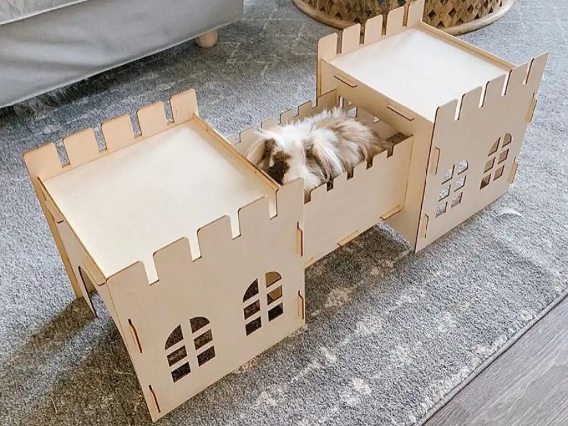 Assembly Plywood Wooden Rabbit Hide House Toy Bunny Castle With