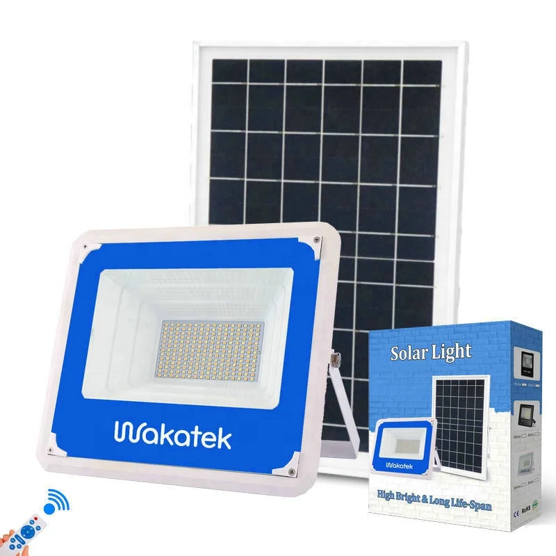 Wakatek Factory direct sale landscape lighting ip66 50w 100w 200w led solar flood lamp