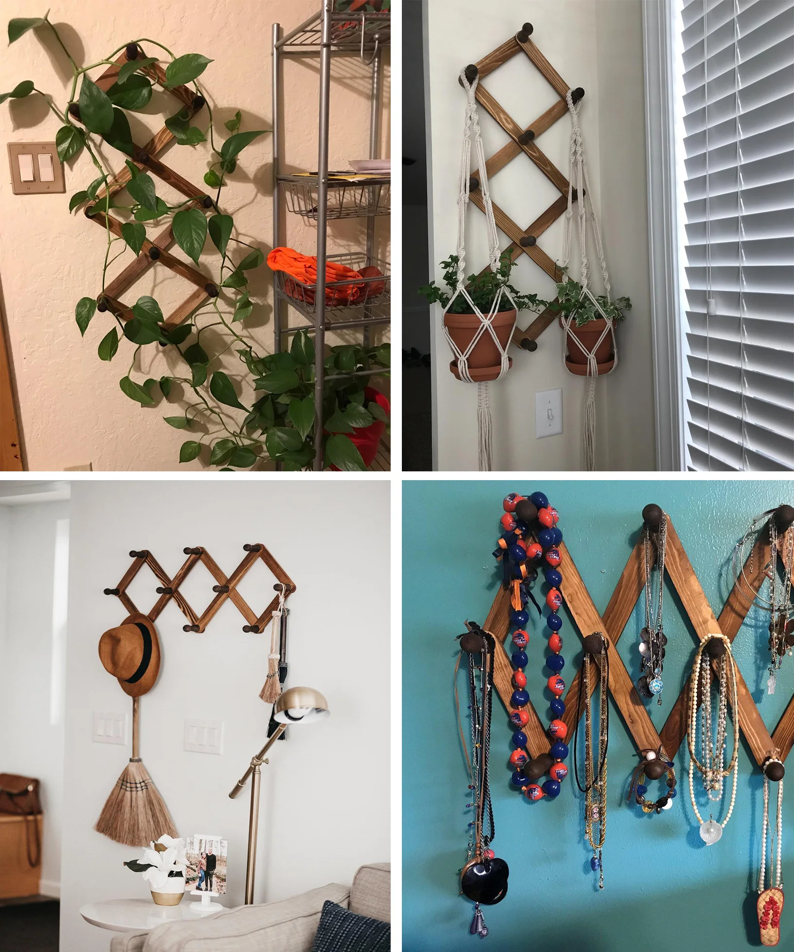 Wall Mounted Accordion Style Expandable Wood Hook Foldable Wood Coat