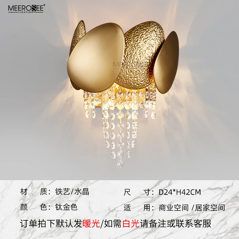 MEEROSEE Modern Wall Lamp Copper Crystal Wall Light Brass Wall Sconces MD92898