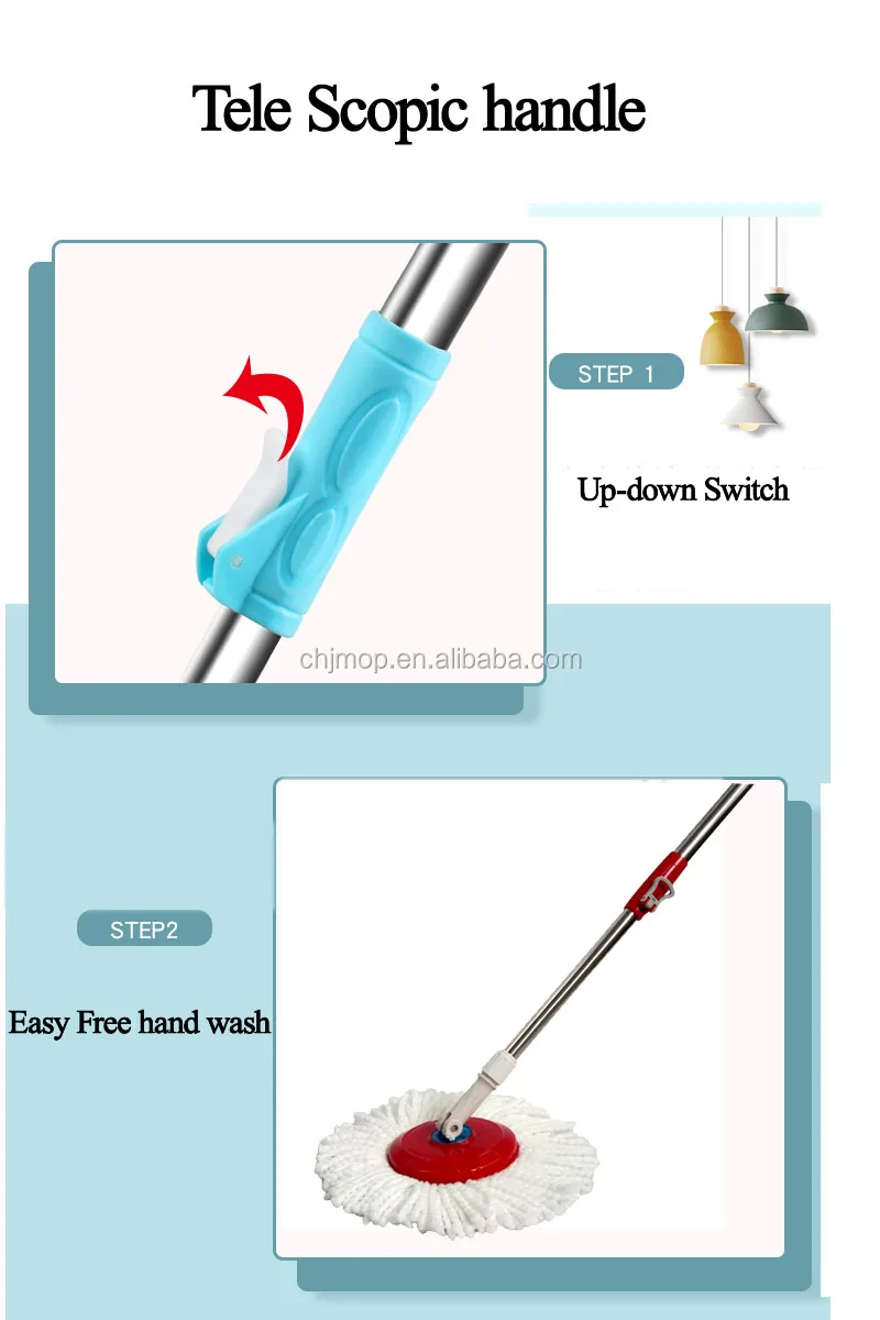 360 Degree Rotating Stainless Steel Mop Stick With Microfiber Mop Head