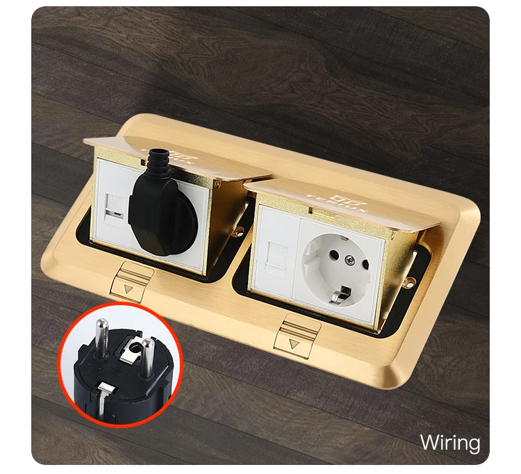 German standard brass power 16A double pop-up floor socket box