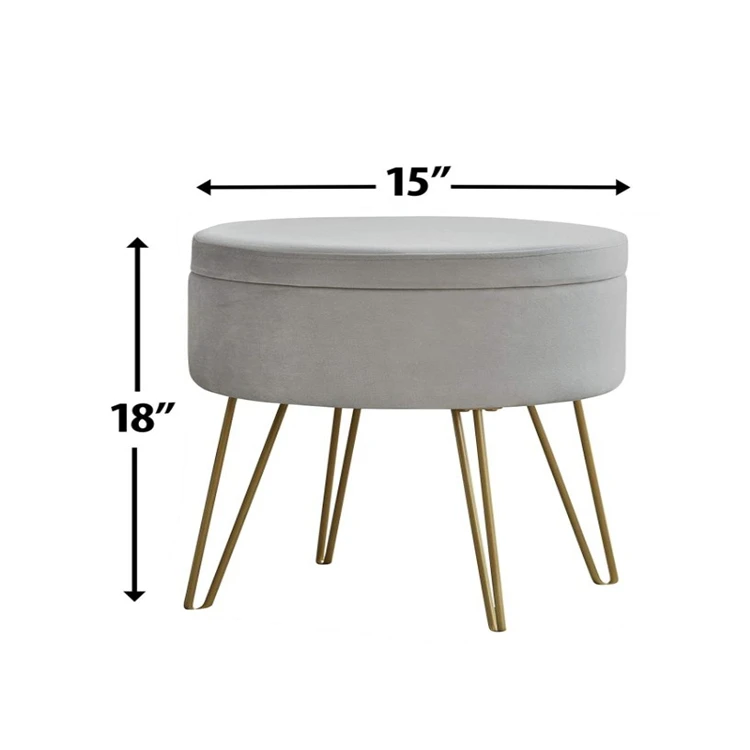 Modern Round Velvet Storage Ottoman Foot Rest Stool Seat With Gold