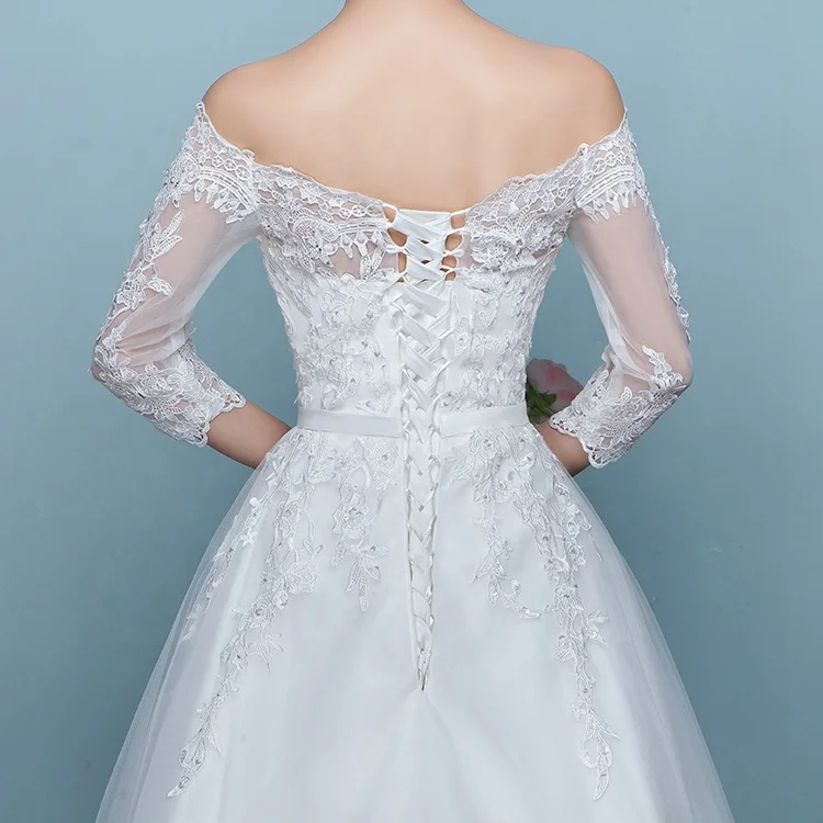 One shoulder long sleeve new bride women wedding dresses fashion