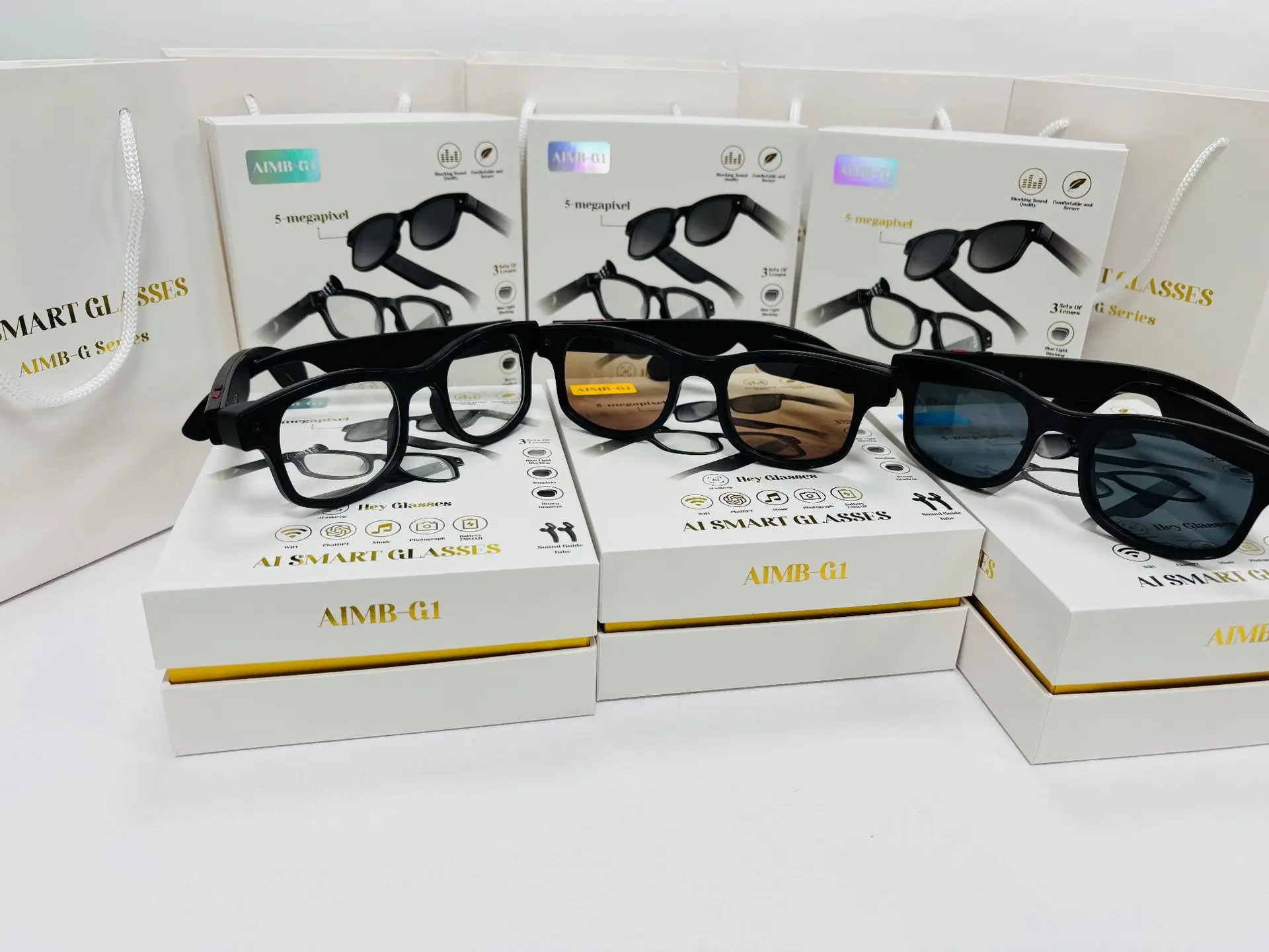 Aimb-G1智能眼镜跨境流行防蓝光镜头蓝牙通话AI语音助手照片智能穿戴