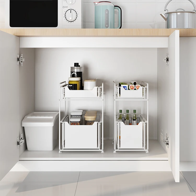 Easily Assemble 2 Tier Large Expandable Metal Towel Storage Rack Under