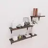 Set of 3 Iron Wall Mounted Floating Shelves Rustic Metal Wire Hanging Decorative Storage Shelves
