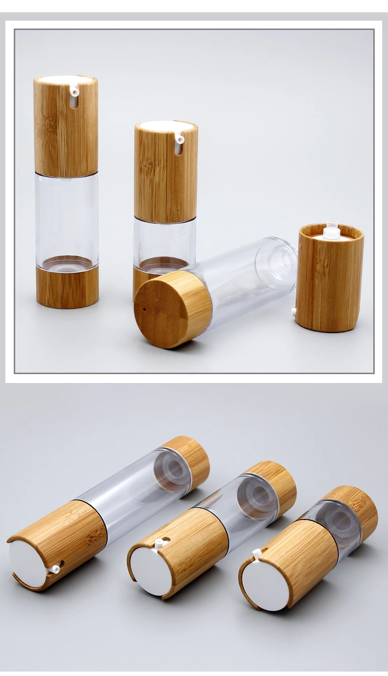 Eco-Friendly design 15ml 30ml 50ml  plastic bamboo airless lotion pump bottle