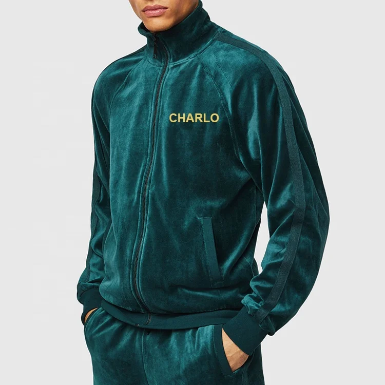 Custom Quality Green Velour Velvet Tracksuit Sportswear Suit Blanket
