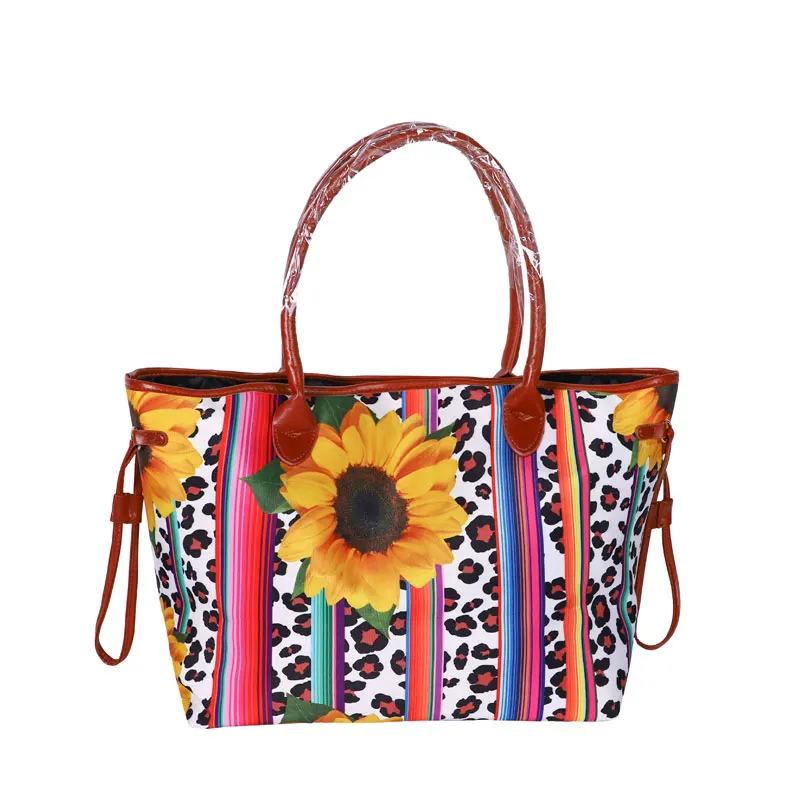 

Wholesale Serape Sunflower Tote Bag Canvas Handbag Women Shoulder Purse Serape Sunflower Totes Purse For Lady, As pics