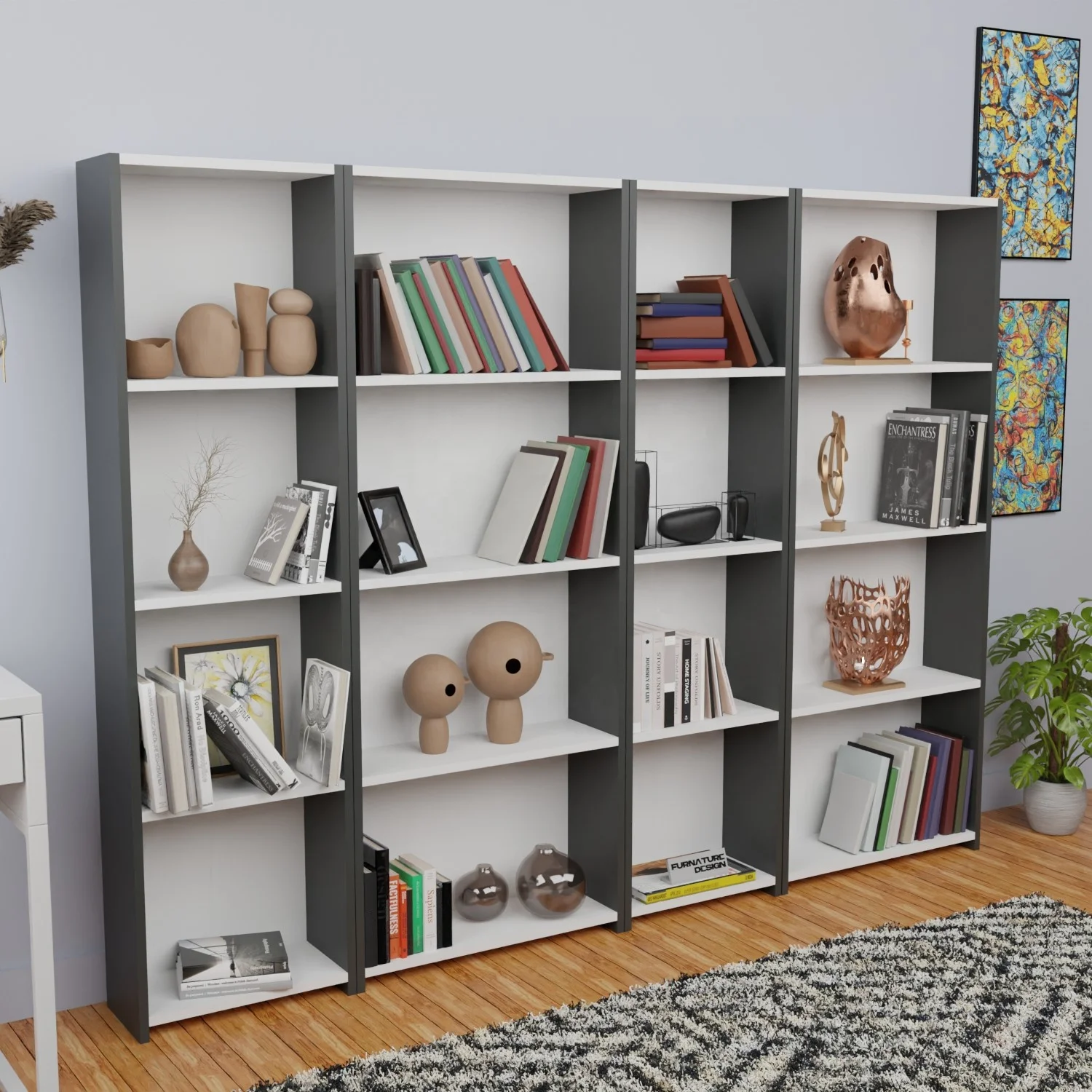 5 Layer Chipboard Bookshelf 2 Narrow 2 Wide Living Room Home Office ...