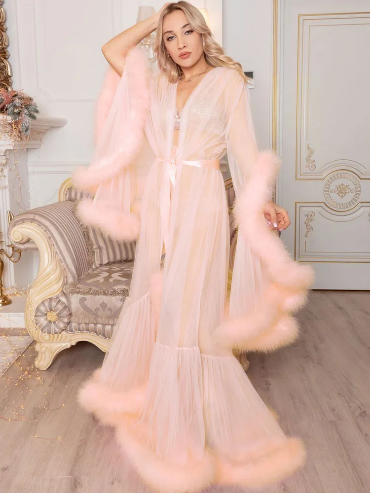 Yellow Marabou Feather Robe | Luxury Lingerie | Bride Dressing Gown