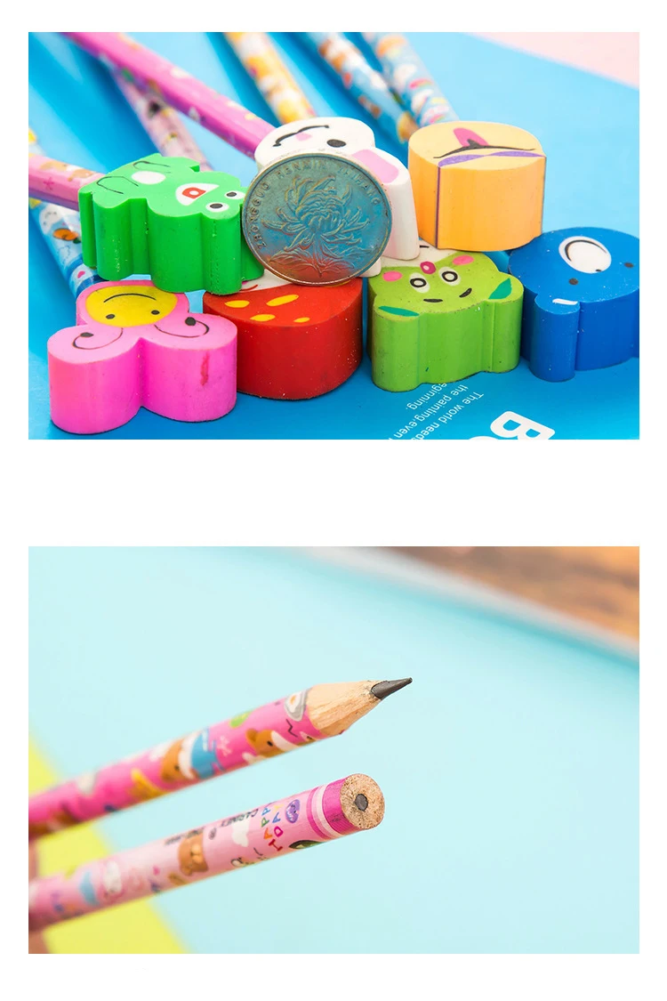 Custom Logo Animal Eraser Topper Pencils High Quality Wood Pencil With