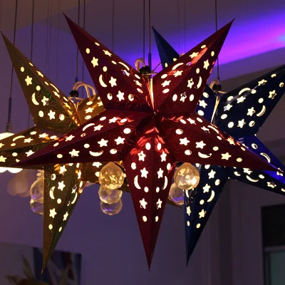 Hanging Christmas Xmas Festival Paper Star Lantern Lampshade Decoration for Christmas Wedding Party Home Hanging Decorations