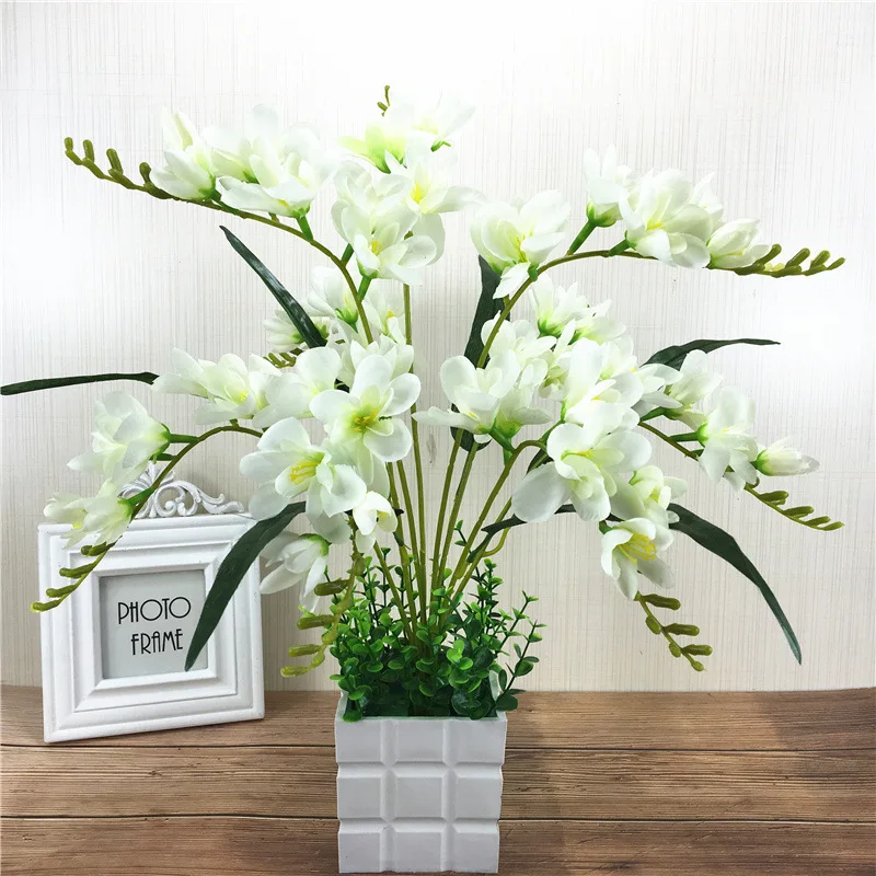 Wholesale Fashionable 9 Forks Artificial Flowers In Pot Orchid