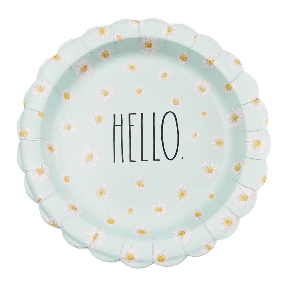 LR 10.5Inch Sky Blue Daisy Flower Printed Disposable Dinner Paper Plates 16PCS Made China Wedding Valentine's Day Party factory