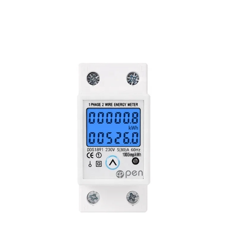 KWh Meter, 220V 5(80) A Digital LCD Energy Meter 1-Phase 2 Wire 2P Din-Rail  Electric Meter