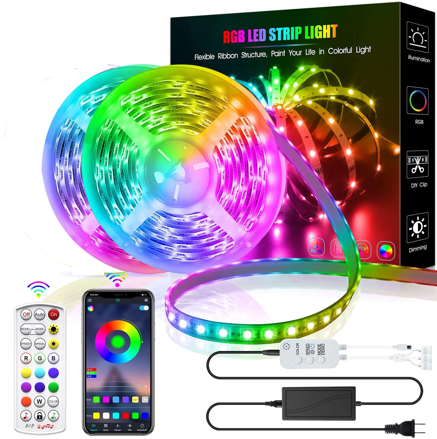 5050 SMD Colour Changing 24Key Bluetooth Smart App Control Sync RGB LED Strip Light for Bedroom Home party