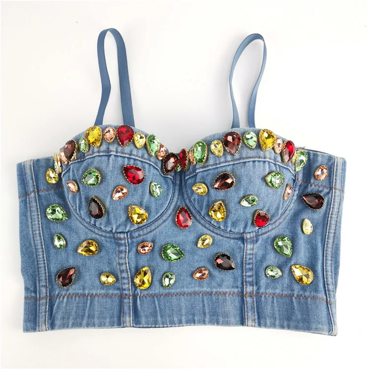 rhinestone denim top