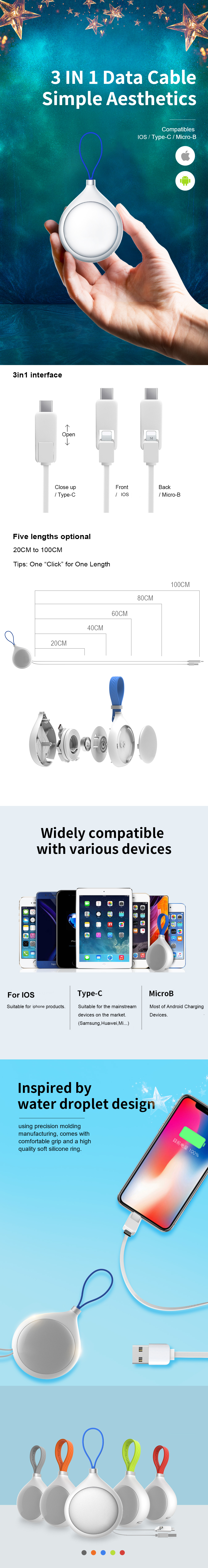 3 IN1 Retractable Iphone Micro Fast Charging Data USB Cable For SamSung HuaWei Phone - ANKUX.COM