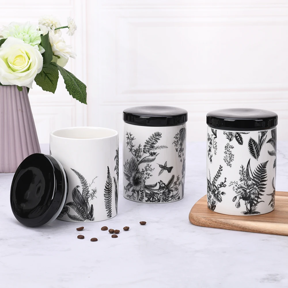 Ceramic Black And White Canister Sets With Black Lid For Sugar Tea Coffee Buy Canister Sets White Canister Set Canister Sets Ceramic Product On Alibaba Com