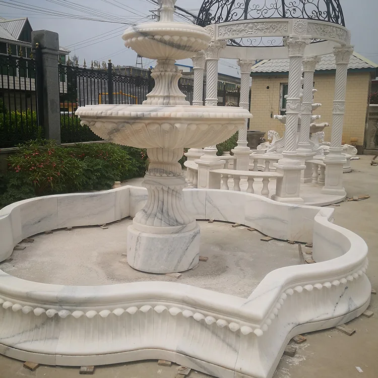 Loj Sab Nraum Pob Zeb Granite Decorative Tsev Vaj Marble Pas Dej 3 Tier Water Fountain