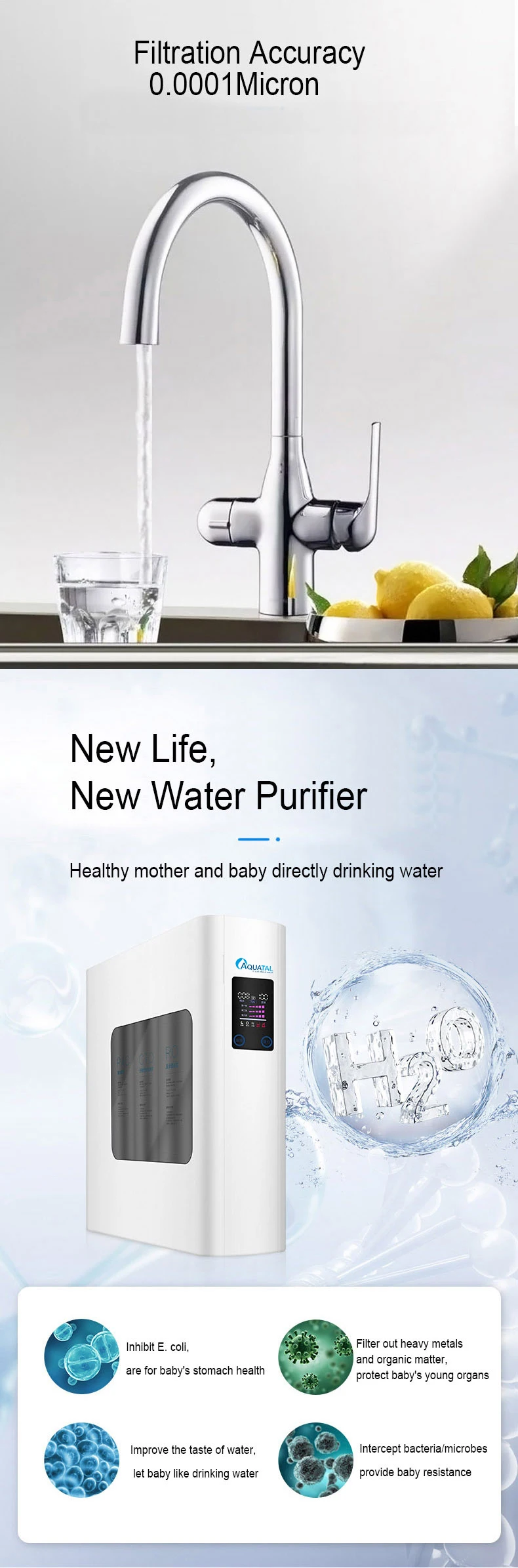 Aquatal under sink 400GPD 3 stage composite filter reverse osmosis ro system water purifier machine